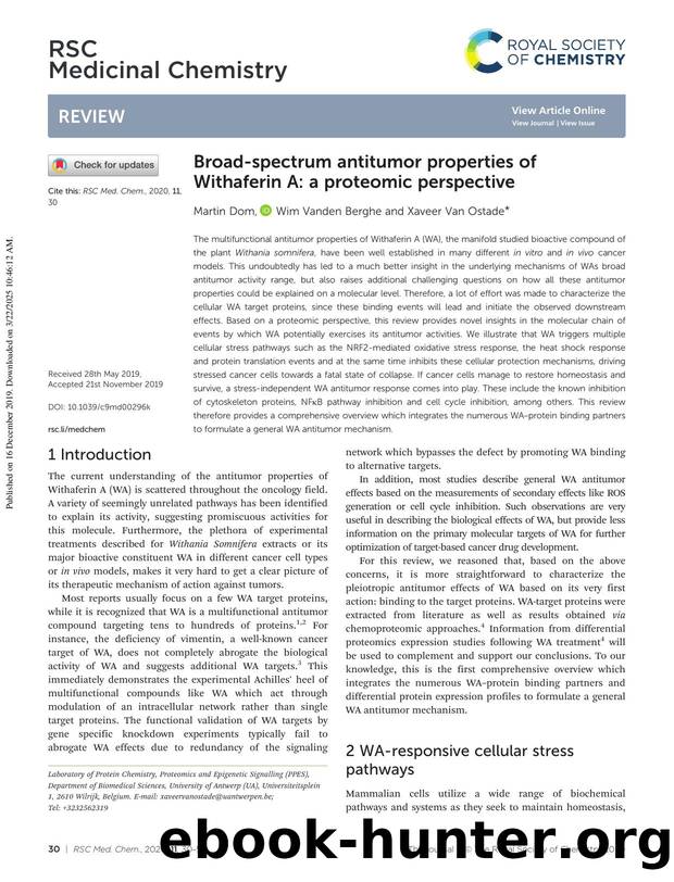 Broad-spectrum antitumor properties of Withaferin A: a proteomic perspective by Martin Dom & Wim Vanden Berghe & Xaveer Van Ostade