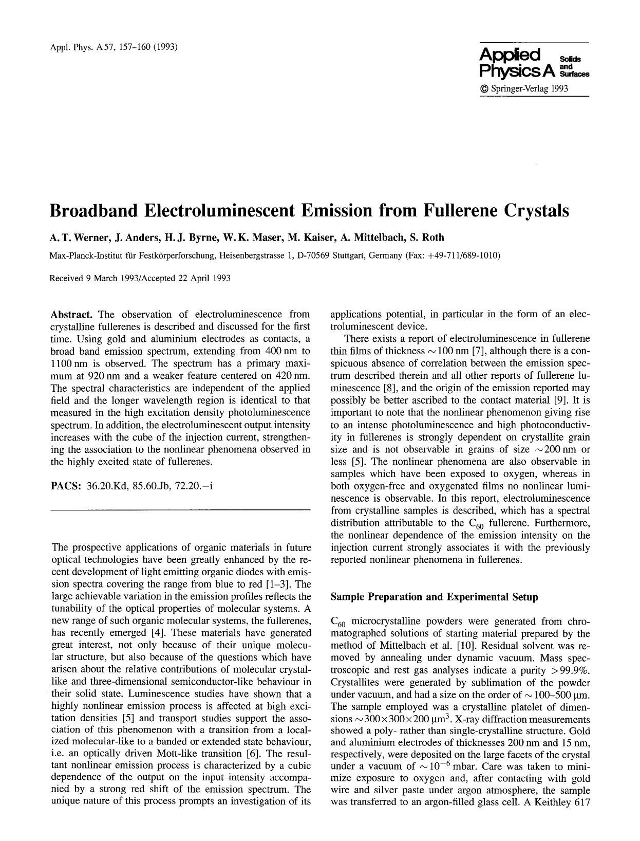 Broadband electroluminescent emission from fullerene crystals by Unknown