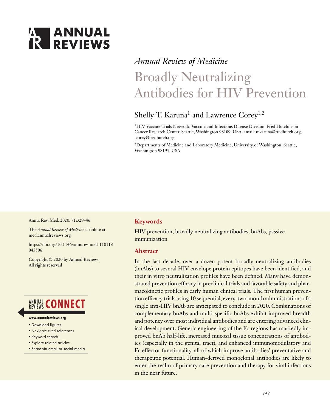 Broadly Neutralizing Antibodies for HIV Prevention by Shelly T. Karuna and Lawrence Corey