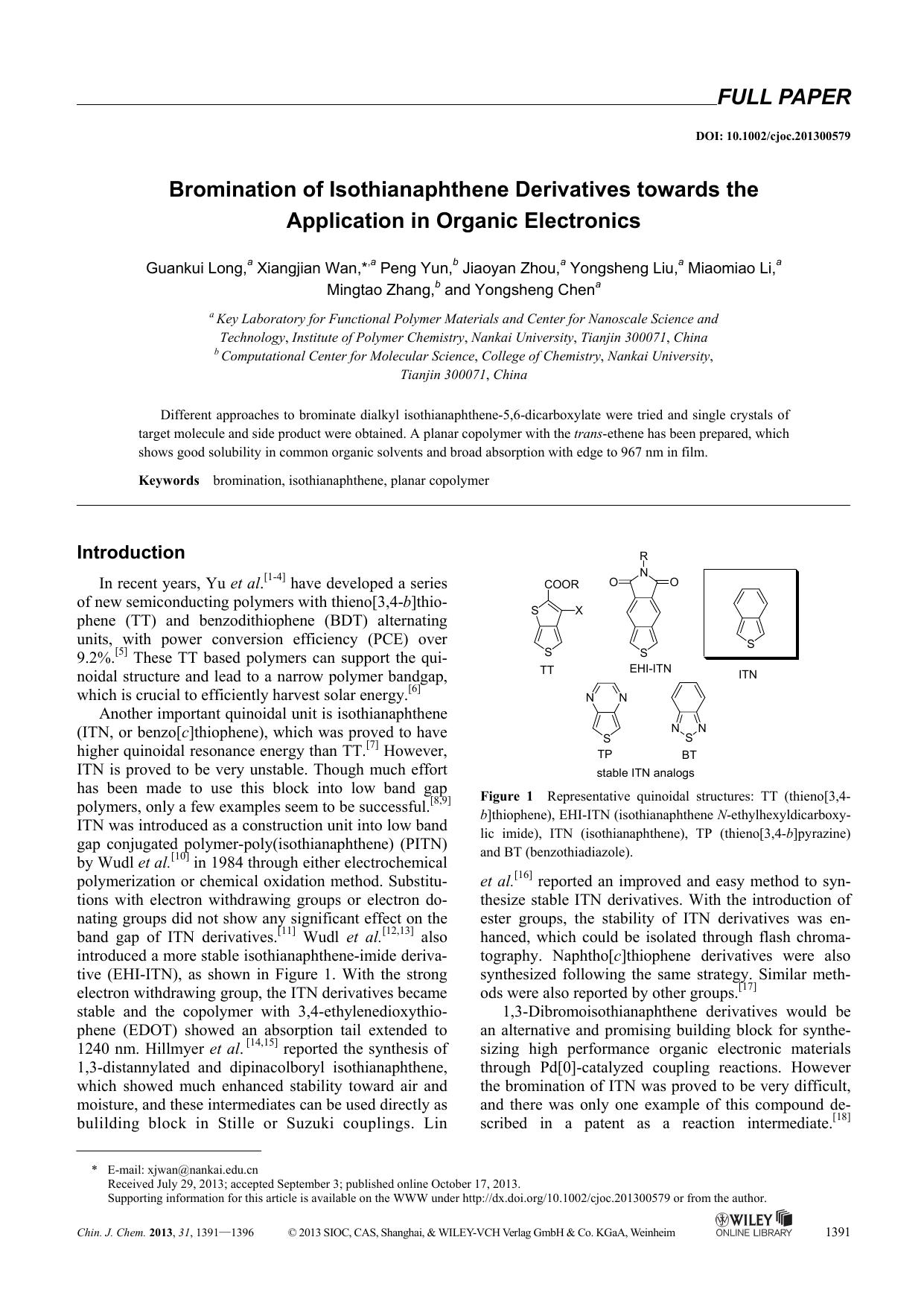 Bromination of Isothianaphthene Derivatives towards the Application in Organic Electronics by Administrator