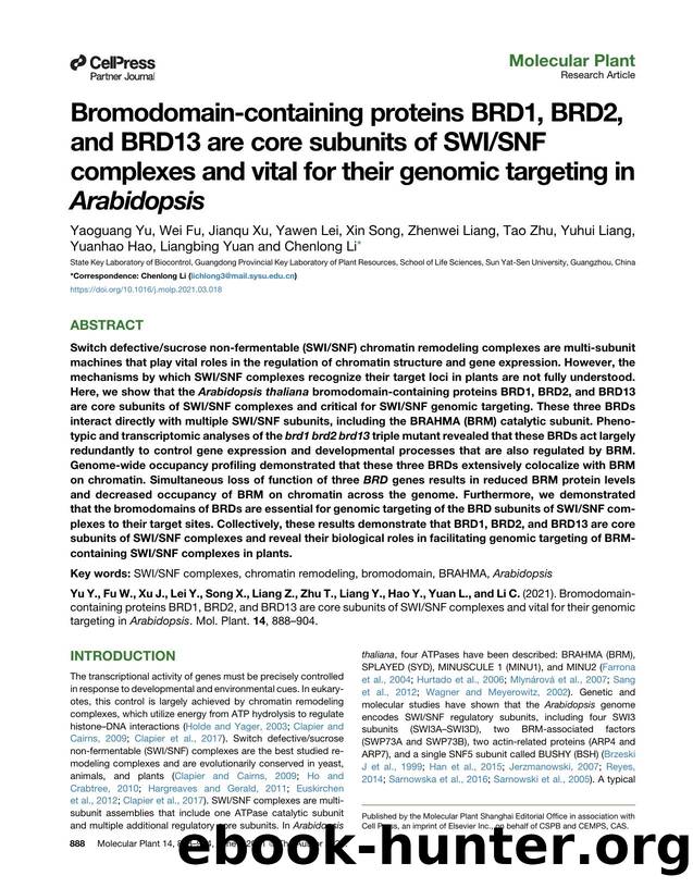 Bromodomain-containing proteins BRD1, BRD2, and BRD13 are core subunits of SWISNF complexes and vital for their genomic targeting in Arabidopsis by unknow
