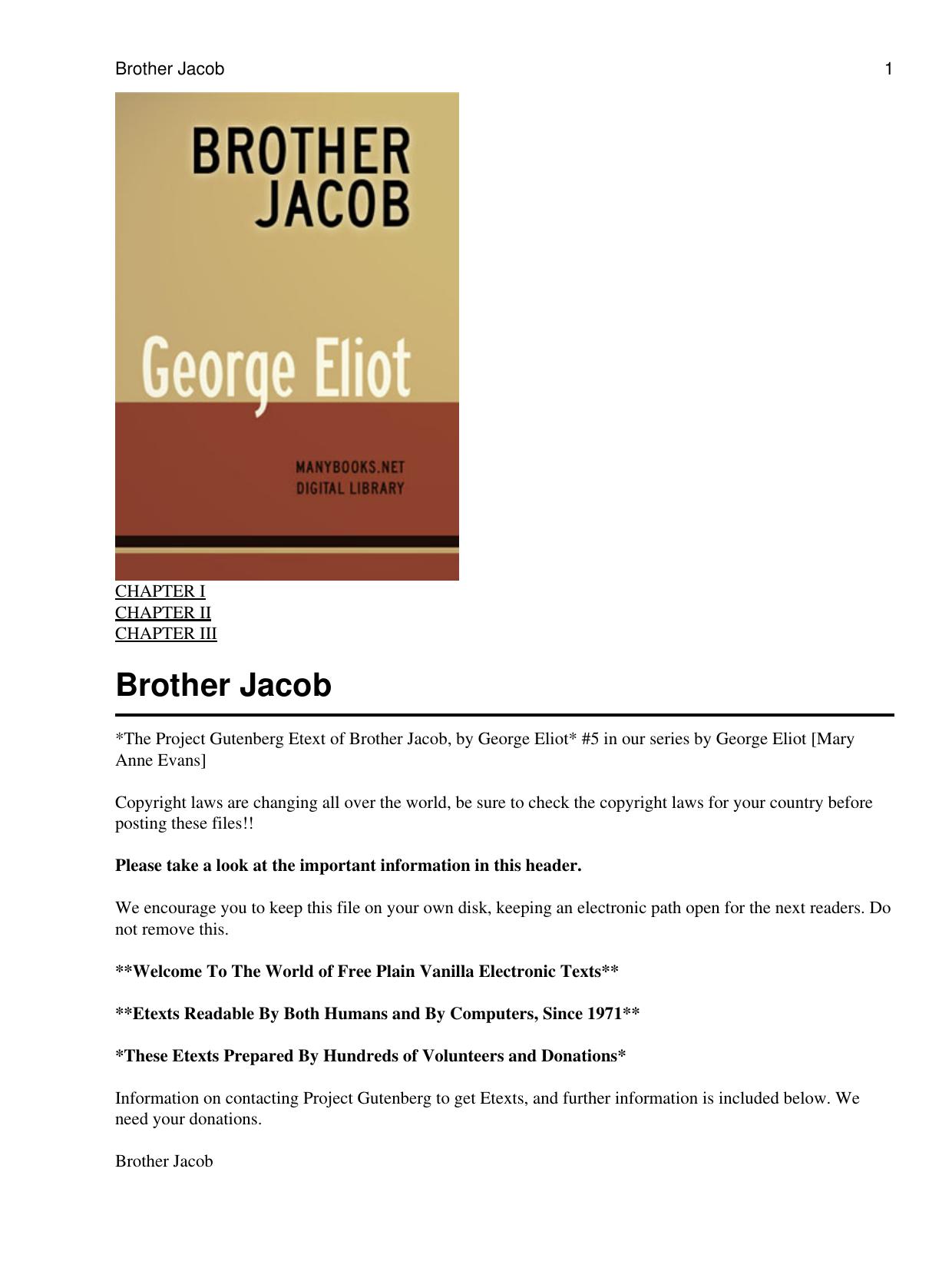Brother Jacob by George Eliot