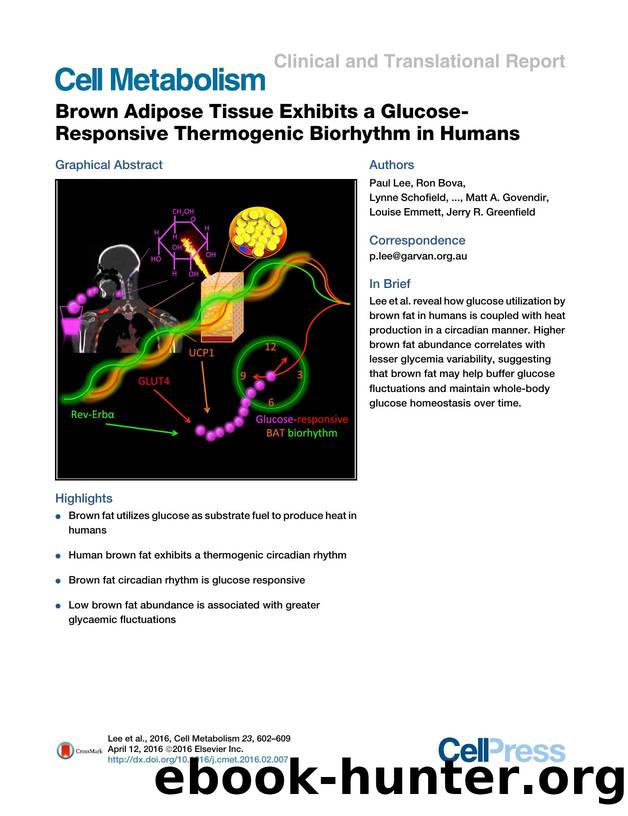 Brown Adipose Tissue Exhibits a Glucose-Responsive Thermogenic Biorhythm in Humans by unknow