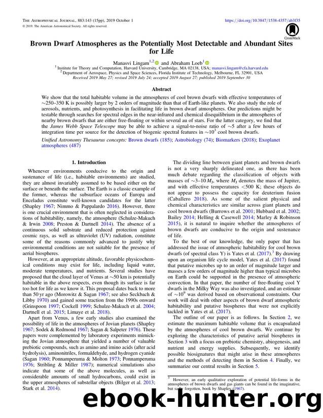Brown Dwarf Atmospheres as the Potentially Most Detectable and Abundant Sites for Life by Manasvi Lingam & Abraham Loeb