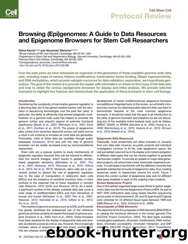 Browsing (Epi)genomes: A Guide to Data Resources and Epigenome Browsers for Stem Cell Researchers by Rahul Karnik & Alexander Meissner