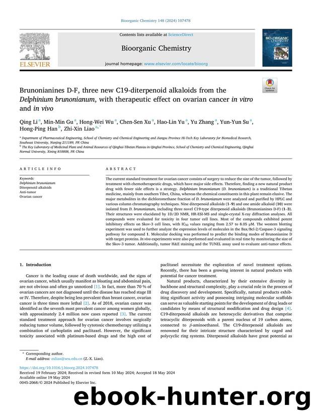 Brunonianines D-F, three new C19-diterpenoid alkaloids from the Delphinium brunonianum , with therapeutic effect on ovarian cancer in vitro and in vivo by unknow
