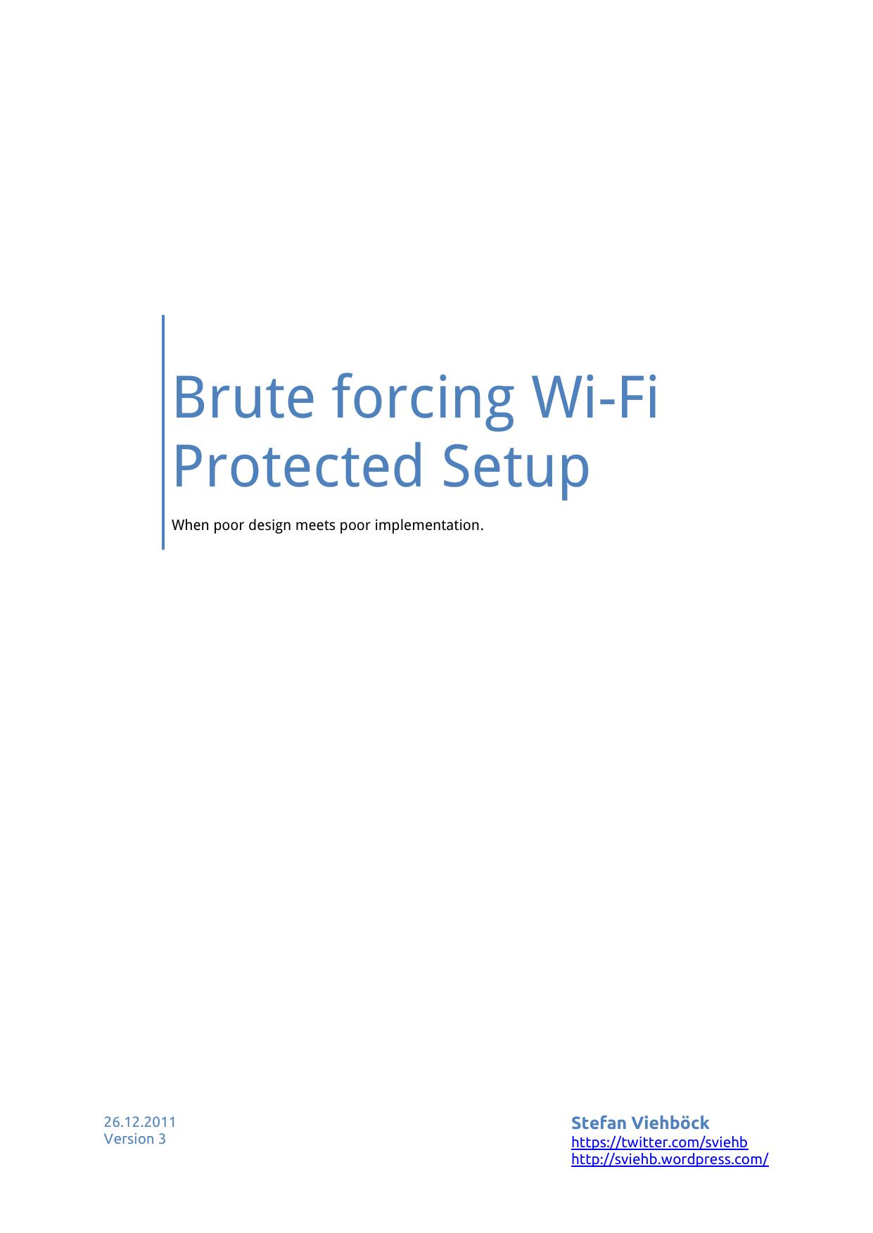 Brute forcing Wi-Fi Protected Setup by Stefan Viehböck