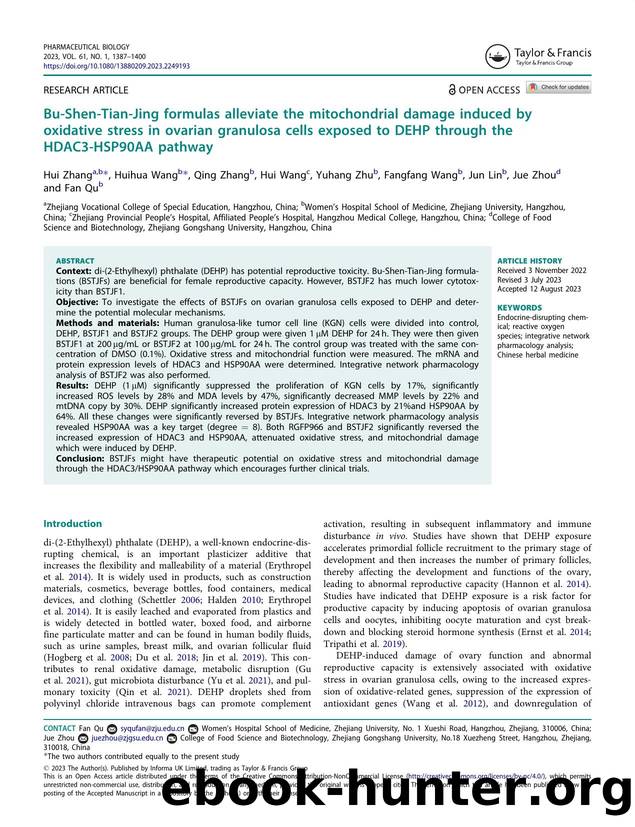 Bu-Shen-Tian-Jing formulas alleviate the mitochondrial damage induced by oxidative stress in ovarian granulosa cells exposed to DEHP through the HDAC3-HSP90AA pathway by unknow