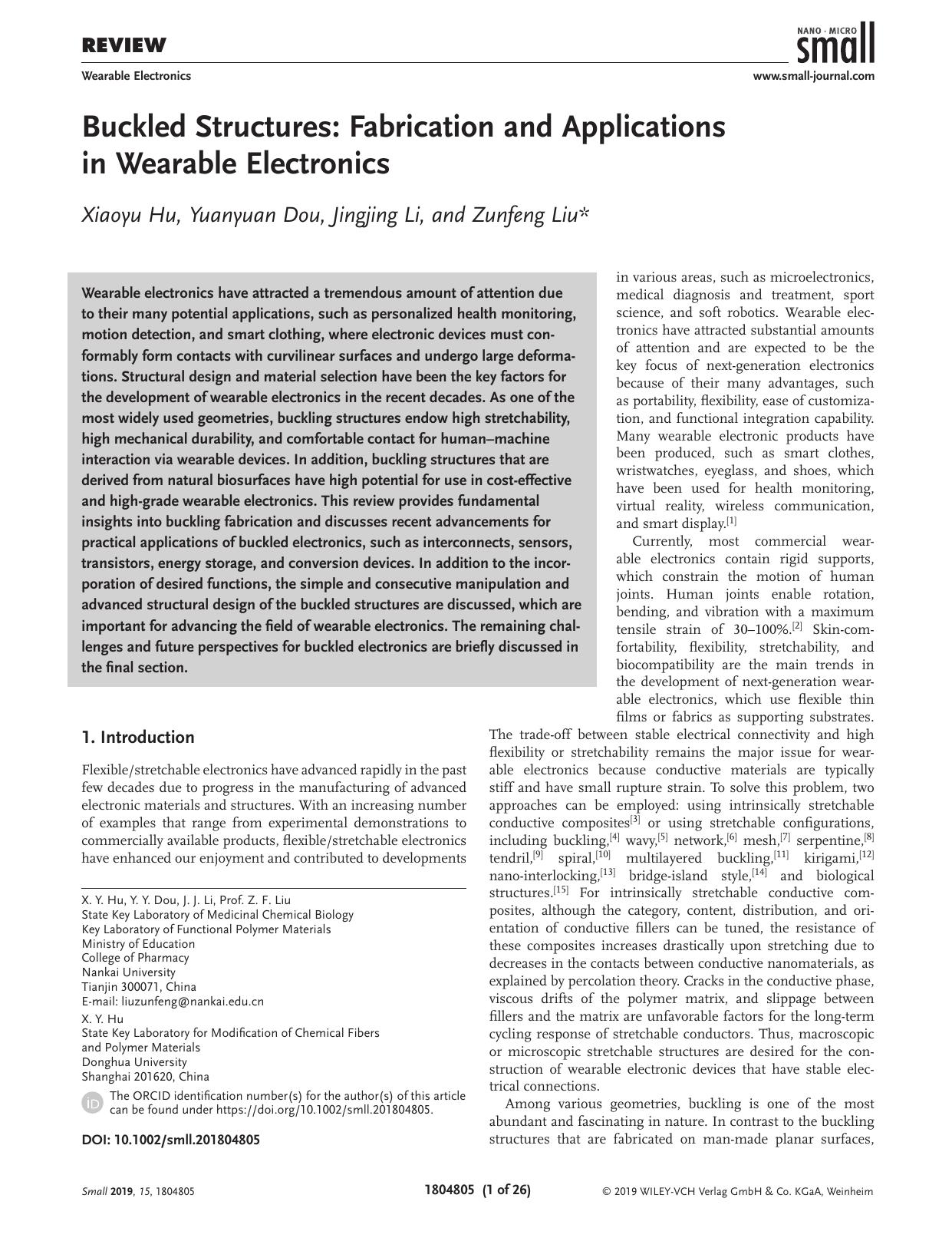 Buckled Structures: Fabrication and Applications in Wearable Electronics by Unknown