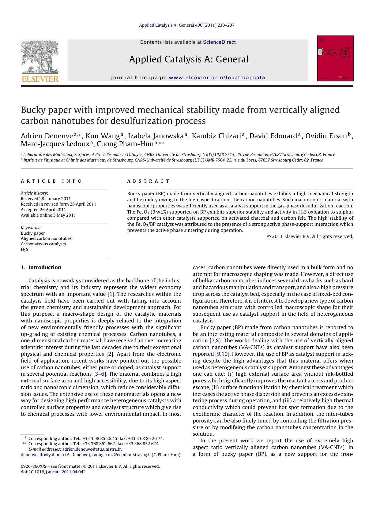 Bucky paper with improved mechanical stability made from vertically aligned carbon nanotubes for desulfurization process by unknow