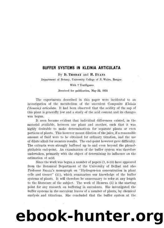Buffer systems in Kleinia articulata by Unknown