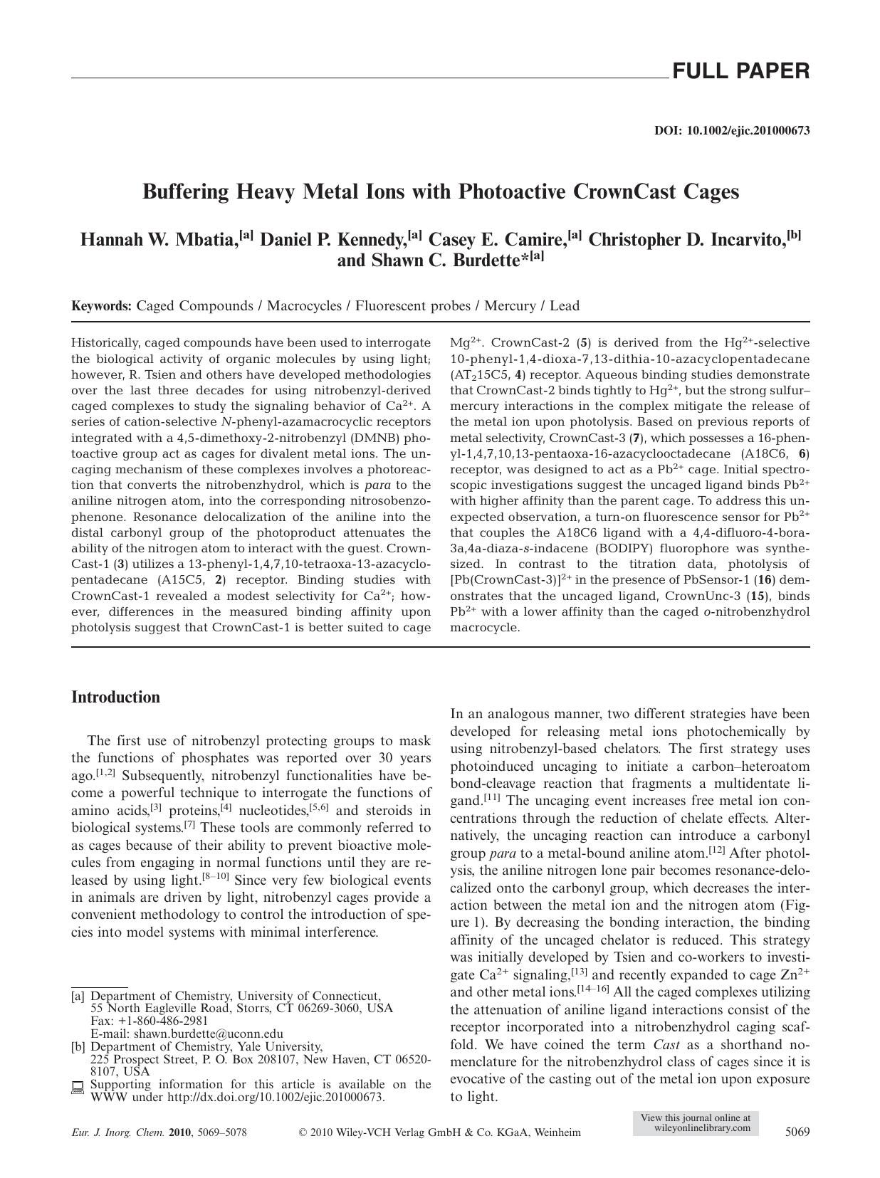 Buffering Heavy Metal Ions with Photoactive CrownCast Cages by Unknown
