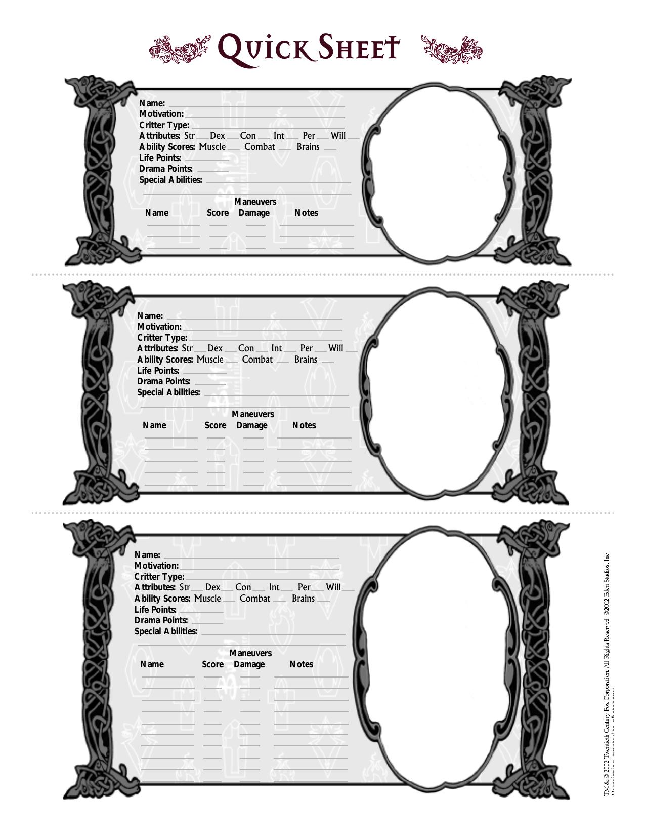 Buffy the Vampire Slayer NPC Sheets by Eden Studios