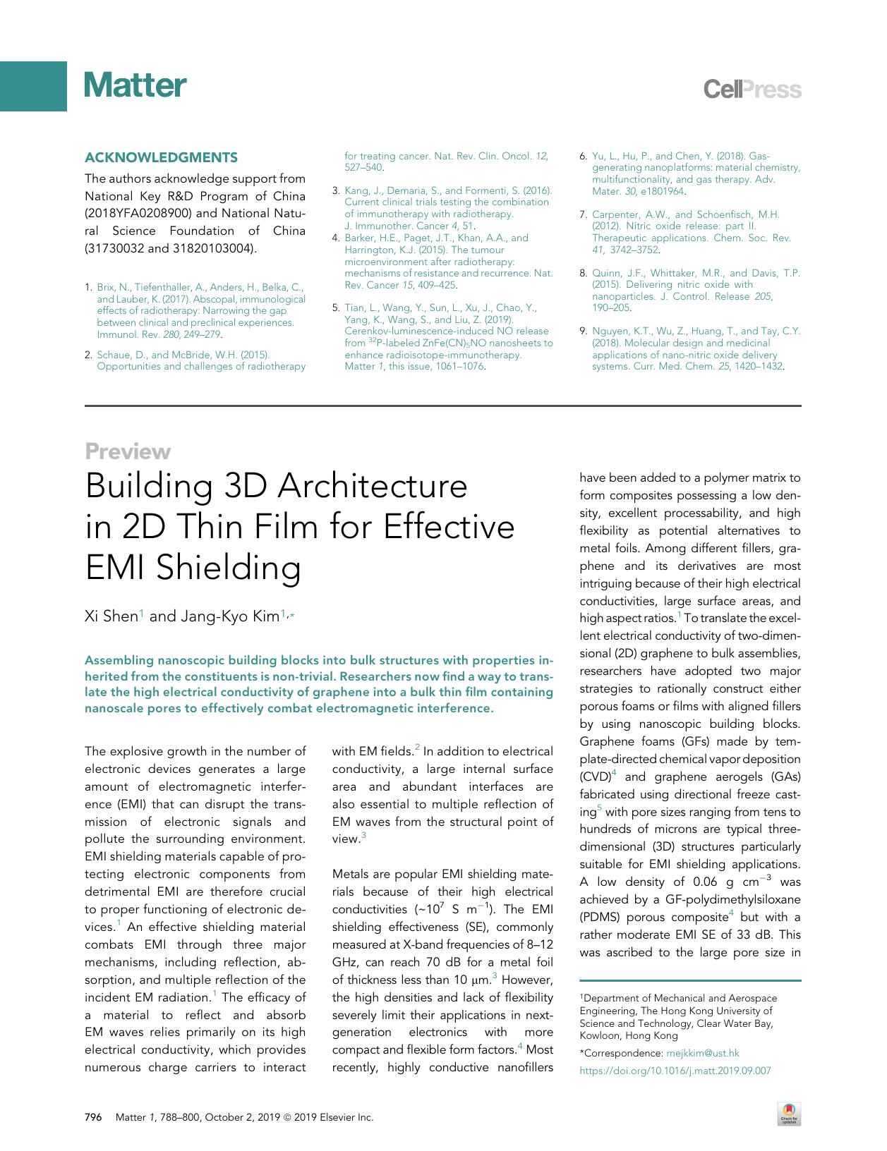 Building 3D Architecture in 2D Thin Film for Effective EMI Shielding by Xi Shen & Jang-Kyo Kim