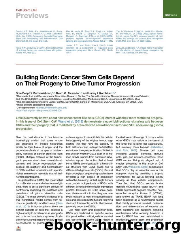 Building Bonds: Cancer Stem Cells Depend on Their Progeny to Drive Tumor Progression by Sree Deepthi Muthukrishnan & Alvaro G. Alvarado & Harley I. Kornblum