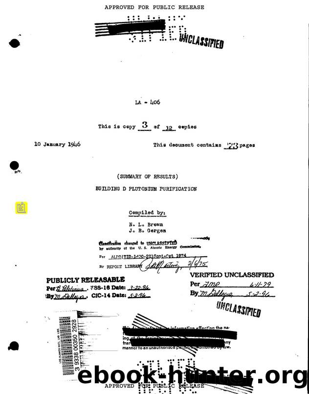 Building D plutonium purification   (summary of results)  None by LANL Research Library LWW Project