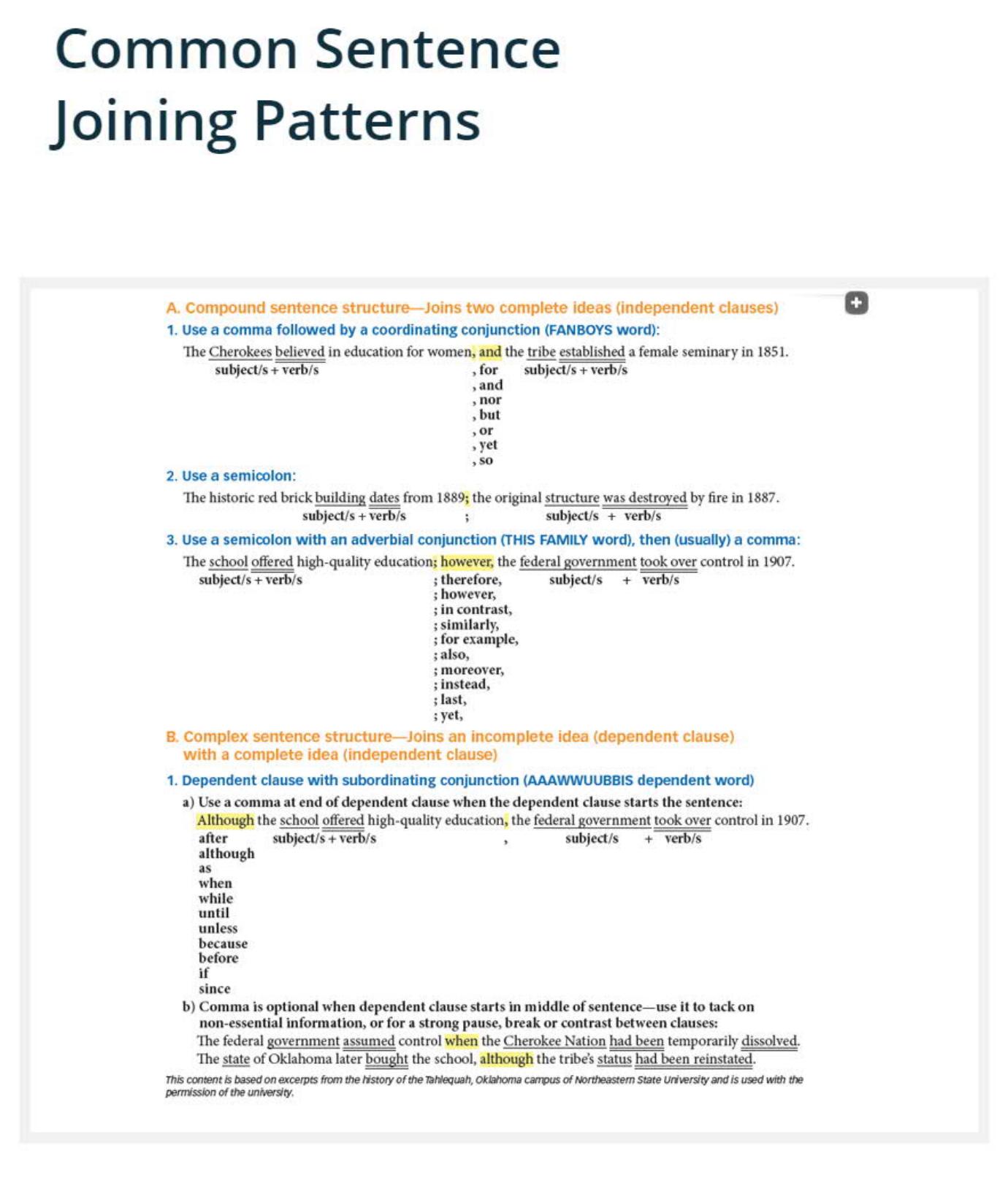Building Writing Skills the Hands-on Way - Online Resource Pages: Common Sentence Joining Patterns by Jenia Walter