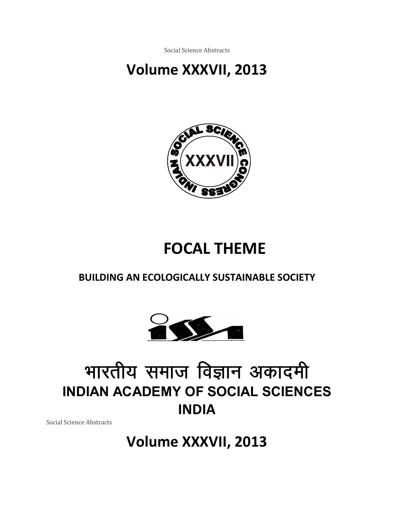 Building an Ecologically Sustainable Society: Book of Abstracts by Indian Academy of Social Sciences India