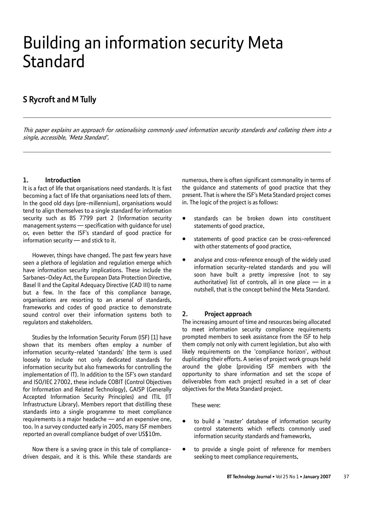 Building an information security Meta Standard by Unknown