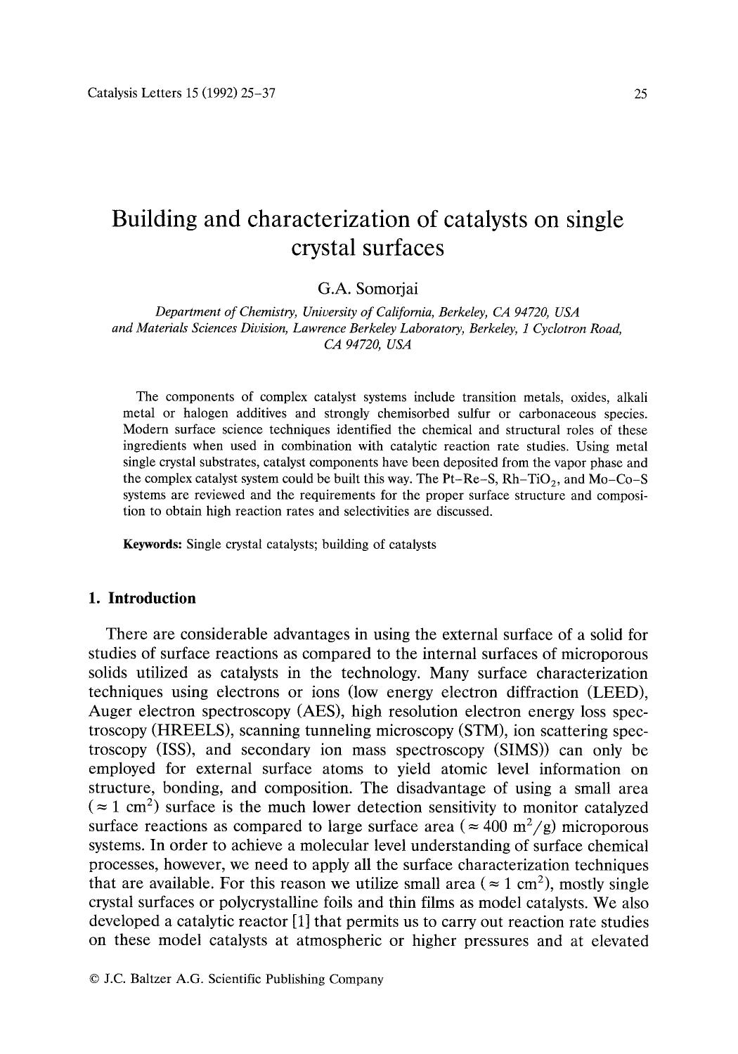 Building and characterization of catalysts on single crystal surfaces by Unknown
