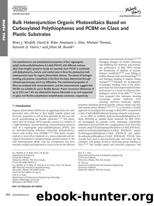 Bulk Heterojunction Organic Photovoltaics Based on Carboxylated Polythiophenes and PCBM on Glass and Plastic Substrates by wcu