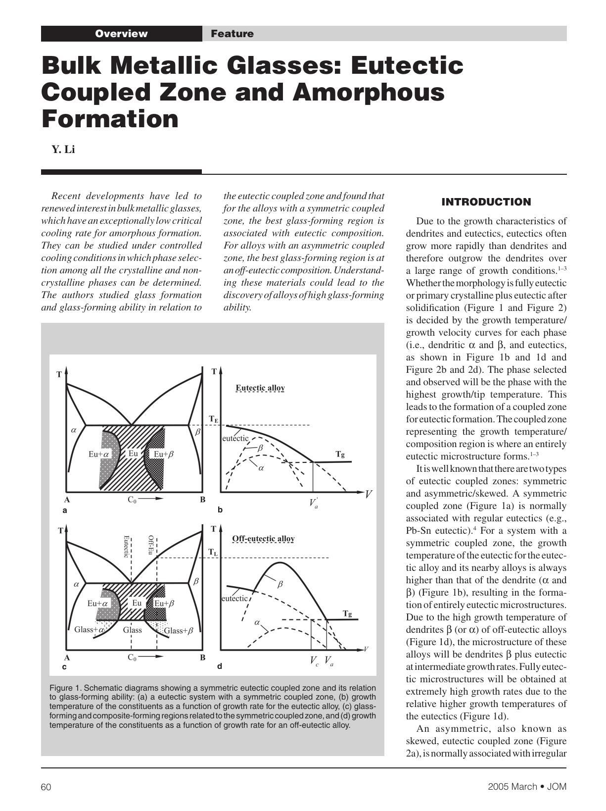Bulk Metallic Glasses: Eutectic Coupled Zone and Amorphous Formation by Y. Li
