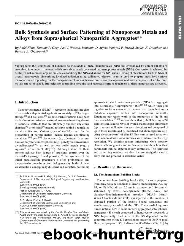 Bulk Synthesis and Surface Patterning of Nanoporous Metals and Alloys from Supraspherical Nanoparticle Aggregates by Unknown