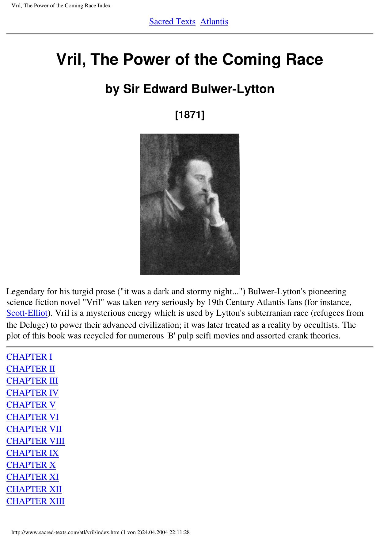 Bulwer-Lytton Vril, The Power of the Coming Race by Unknown