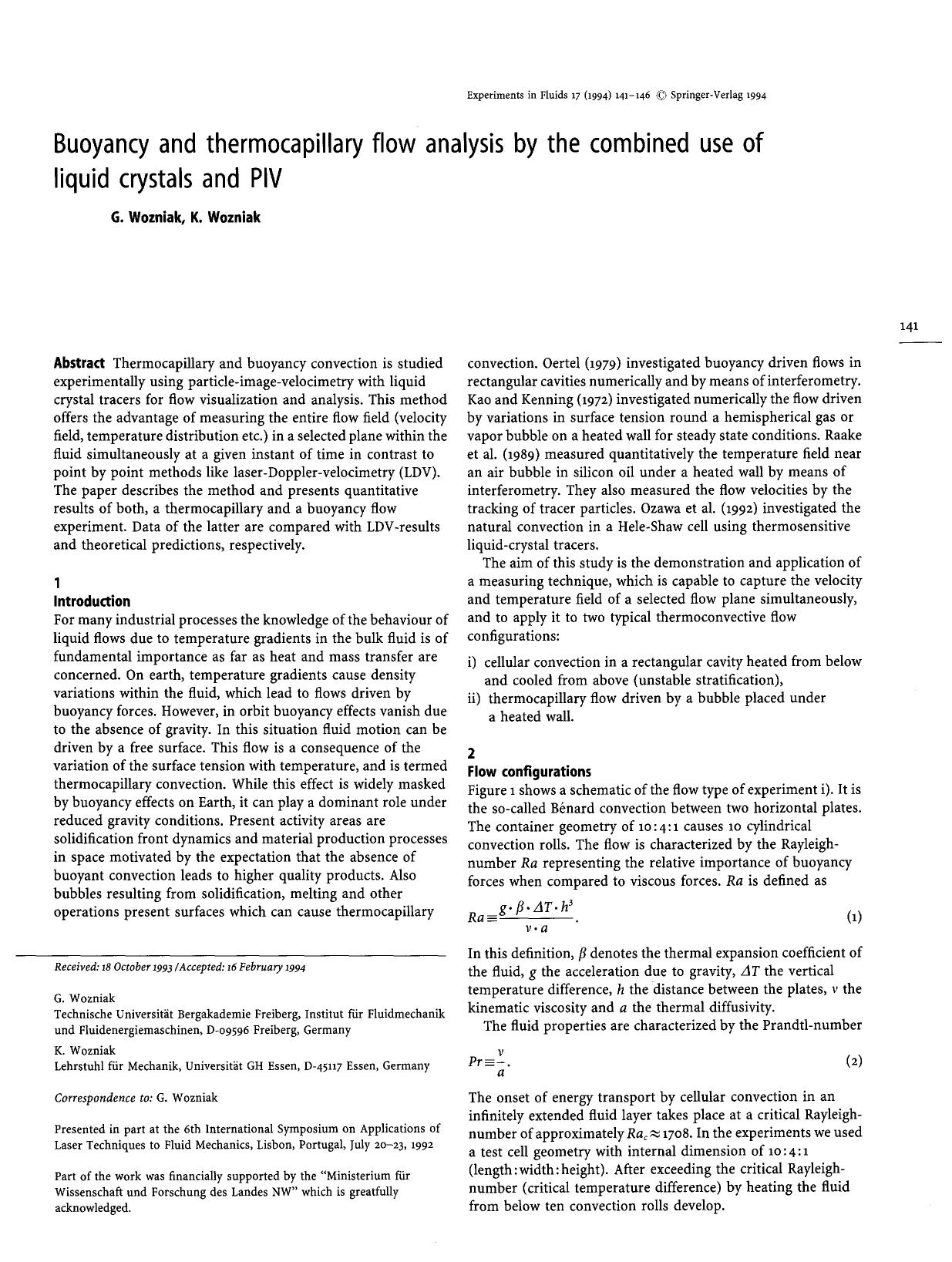 Buoyancy and thermocapillary flow analysis by the combined use of liquid crystals and PIV by Unknown