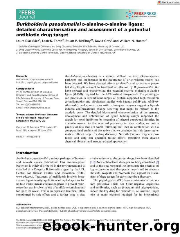 BurkholderiaÂ pseudomallei dâalanineâdâalanine ligase; detailed characterisation and assessment of a potential antibiotic drug target by Unknown