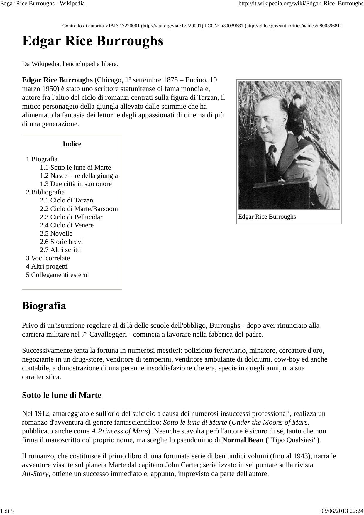 Burroughs Edgar Rice - Wikipedia by Burroughs Edgar Rice