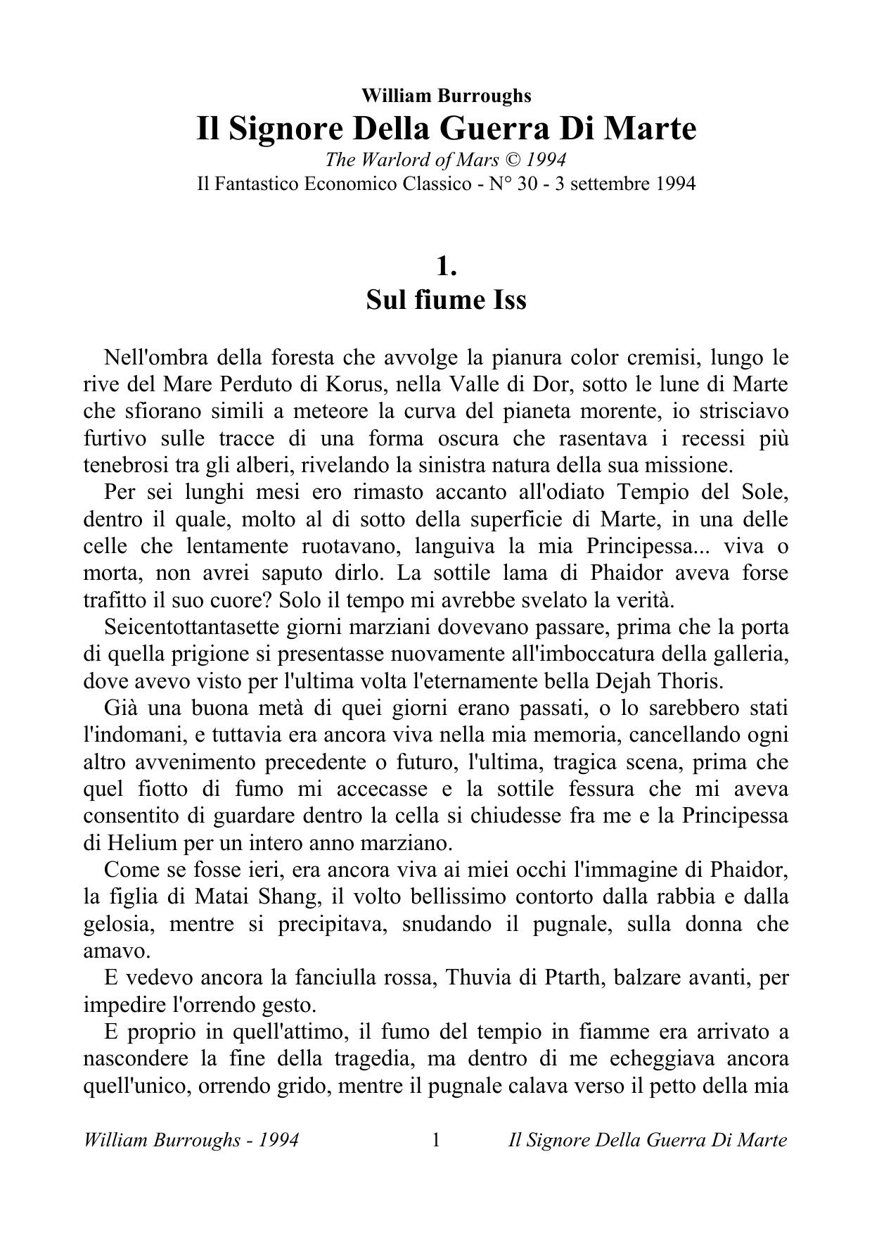 Burroughs William by Il Signore Della Guerra Di Marte (Ita Libro)