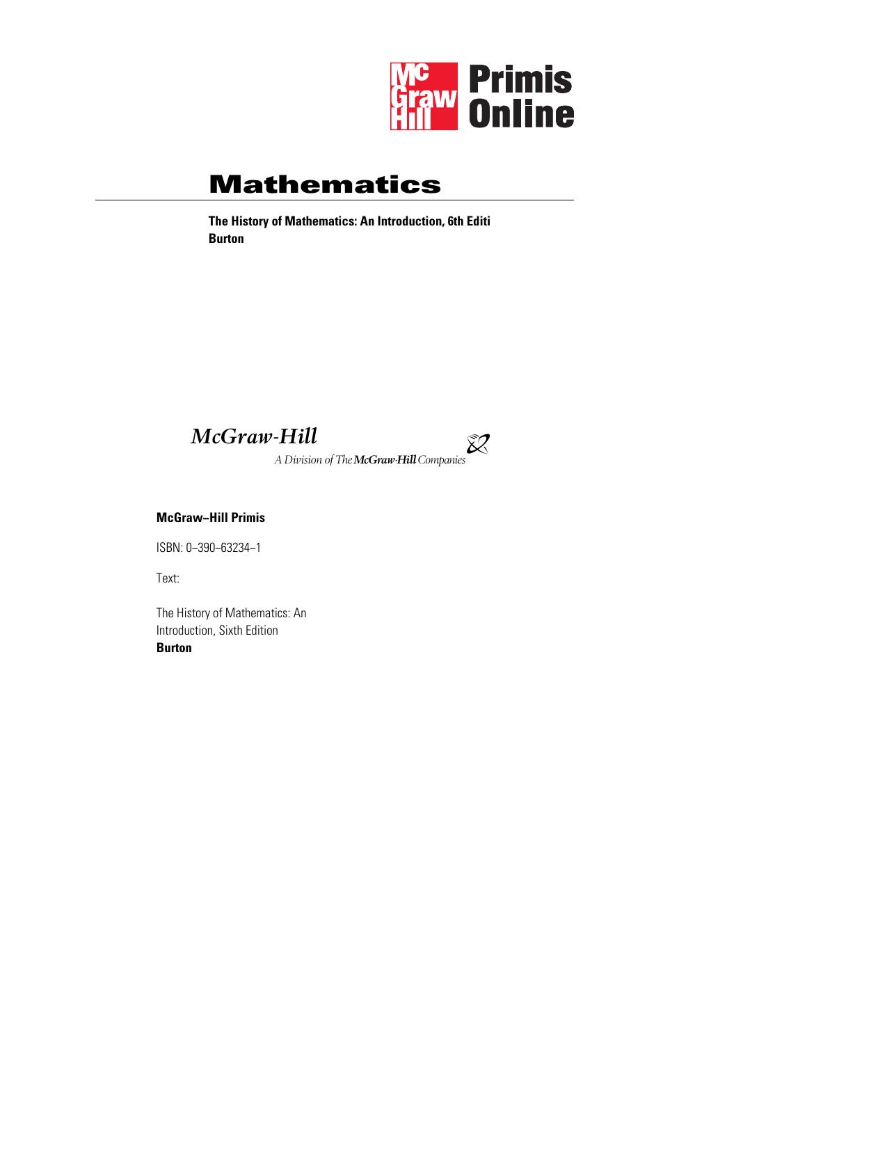 Burton by The History of Mathematics An Introduction 6th Edition