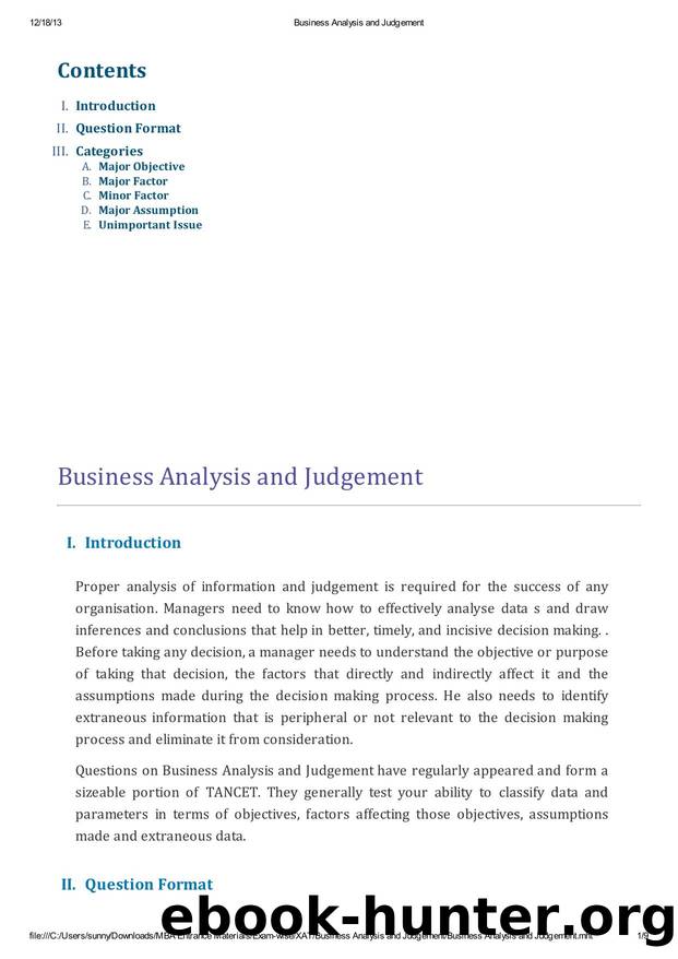 Business Analysis and Judgement by Unknown