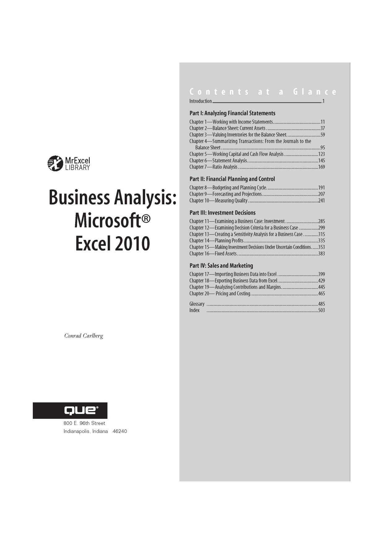 Business Analysis: Microsoft Excel 2010 by Conrad Carlberg