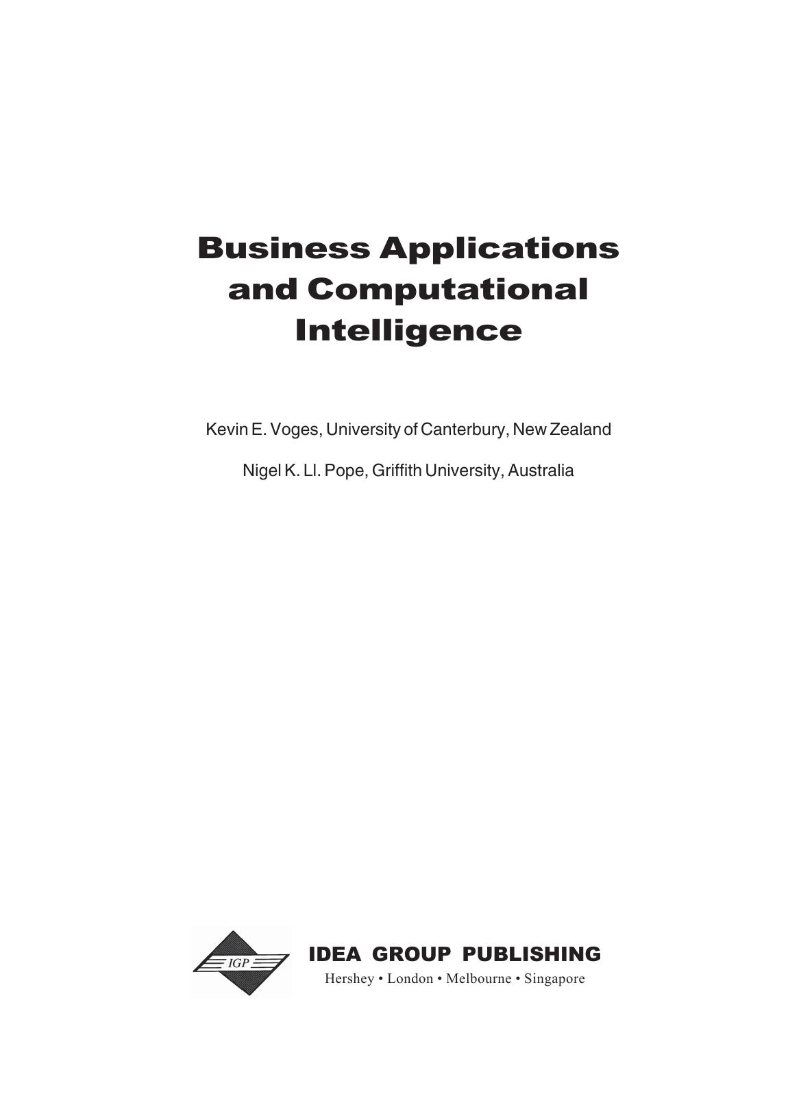 Business Applications and Computational Intelligence by Kevin E. Voges Nigel K. Ll Pope