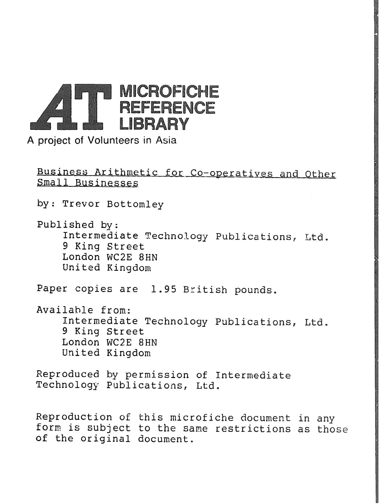 Business Arithmatic for Co-ops and Small Buisiness by Unknown