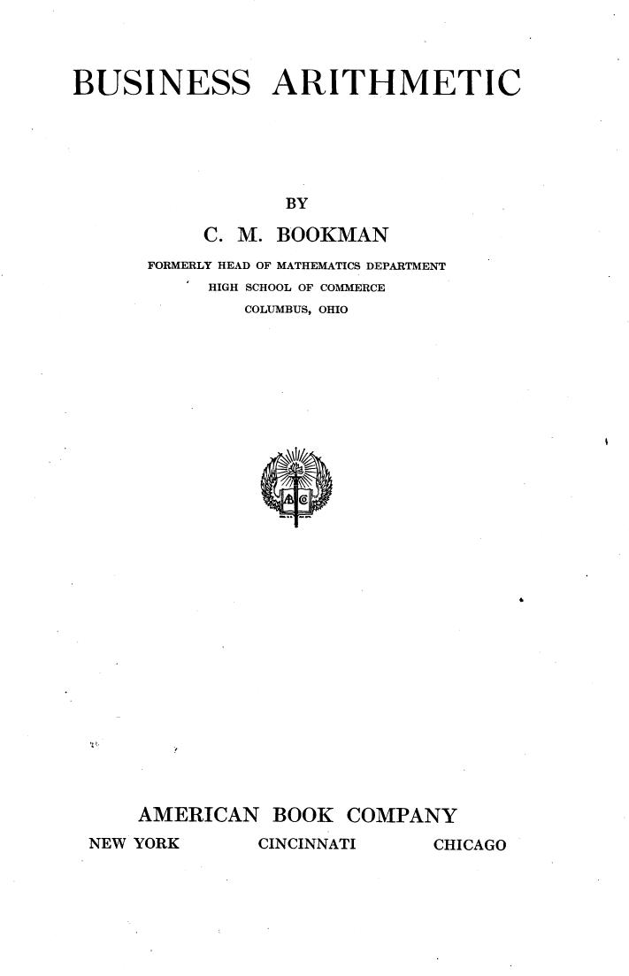 Business Arithmetic by Bookman C.M