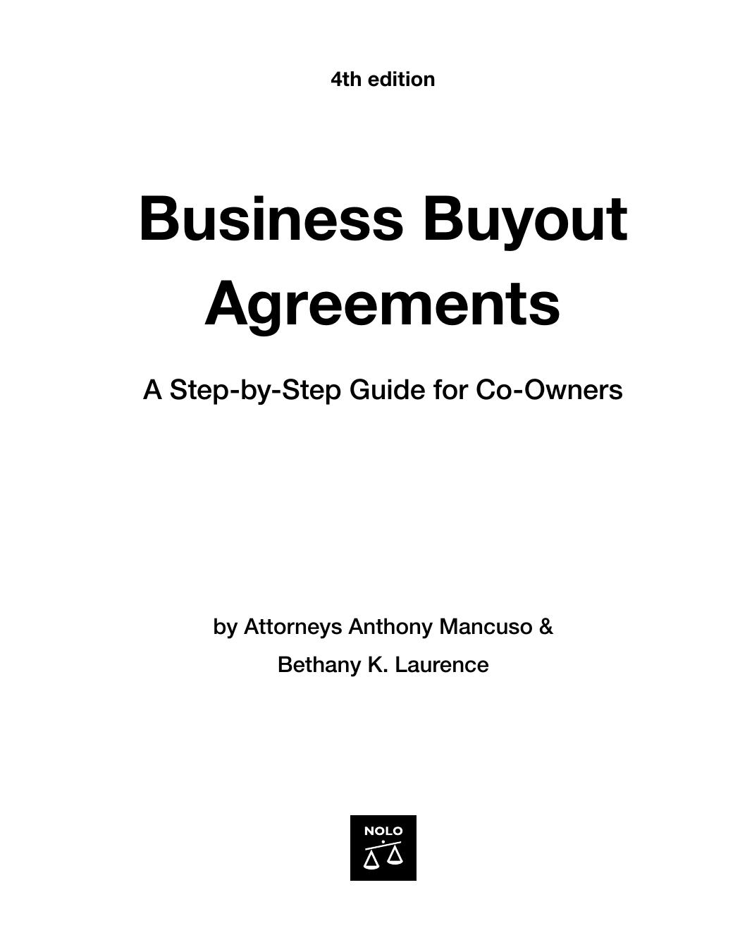 Business Buyout Agreements by Attorneys Anthony Mancuso && Bethany K. Laurence (Nolo)
