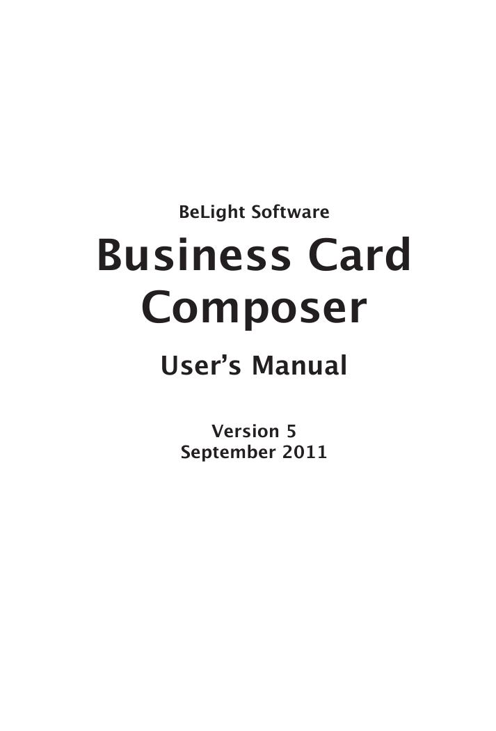 Business Card Composer User's Manual by Nick Shubin