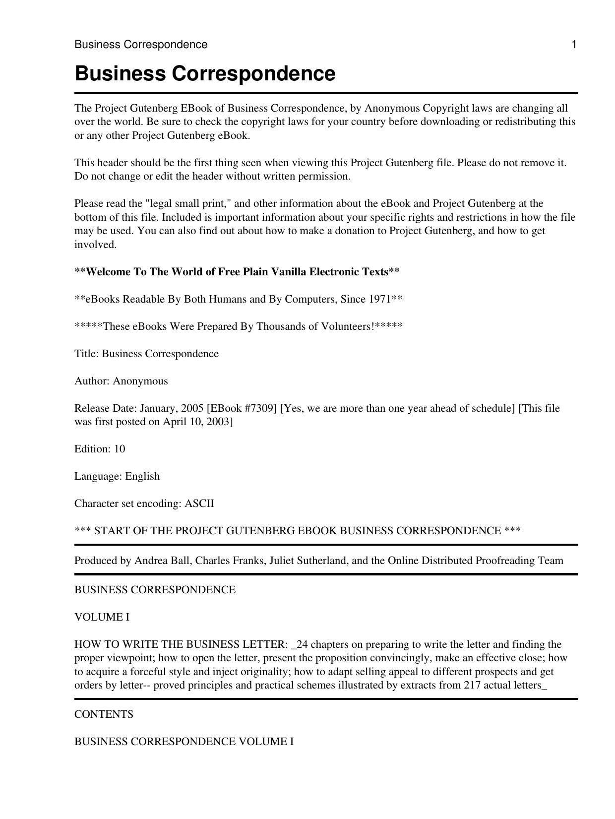 Business Correspondence by Anonymous
