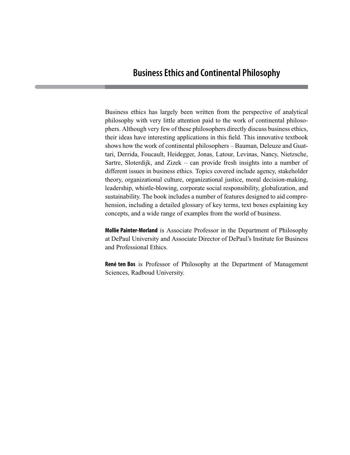 Business Ethics and Continental Philosophy by Unknow