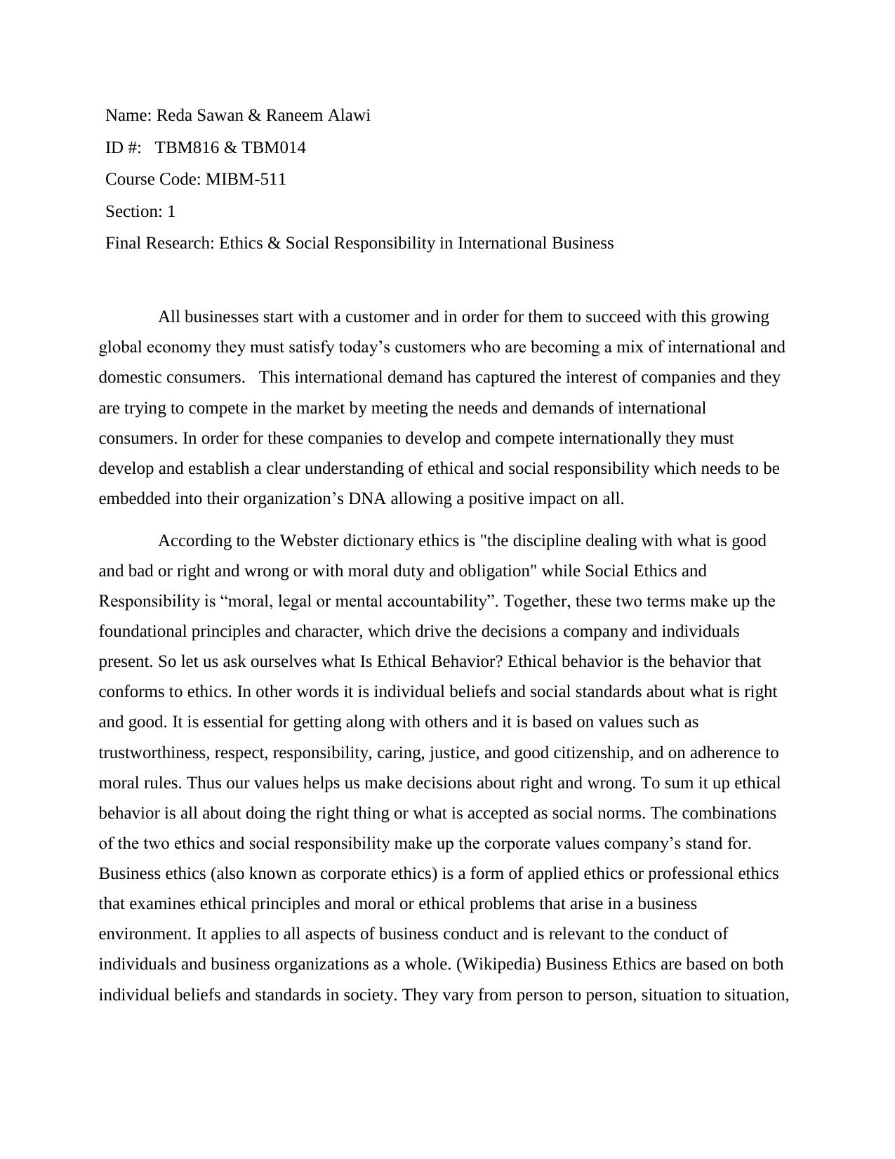 Business Ethics and Social Responsibility by Reda Sawan