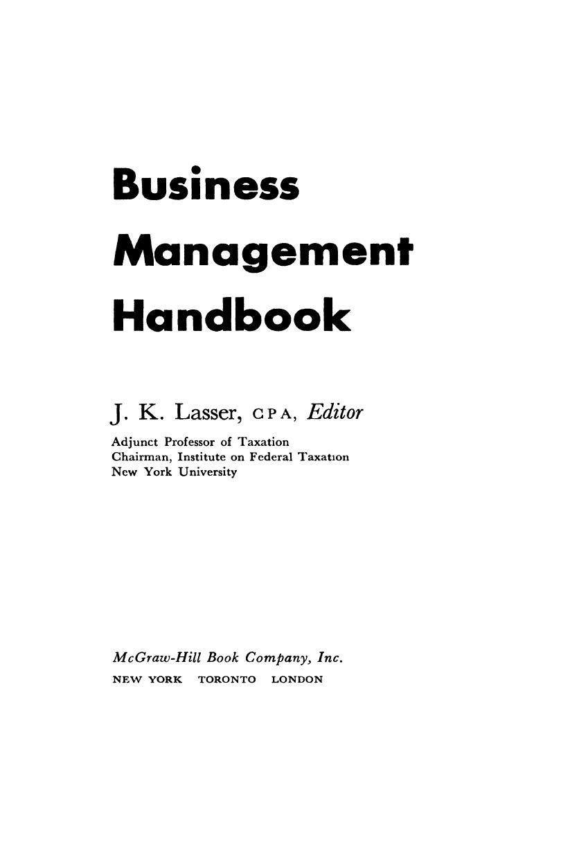 Business Management Handbook by J.K. Lasser (ed.)