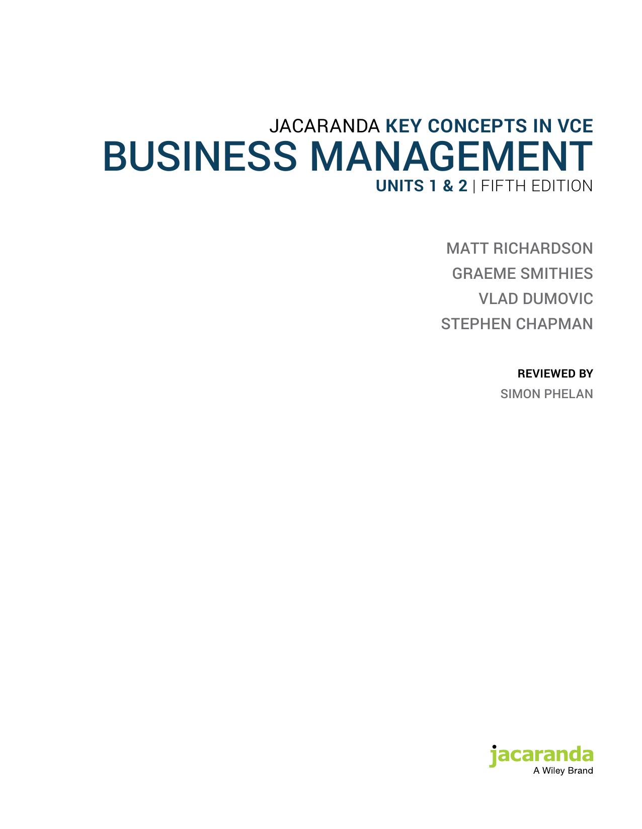 Business Management JACARANDA Units 1 & 2 VCE by John Wiley and sons