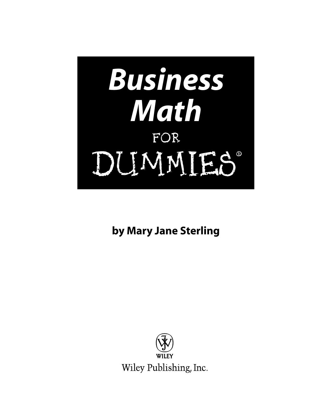 Business Math for DUMmIES by Unknown