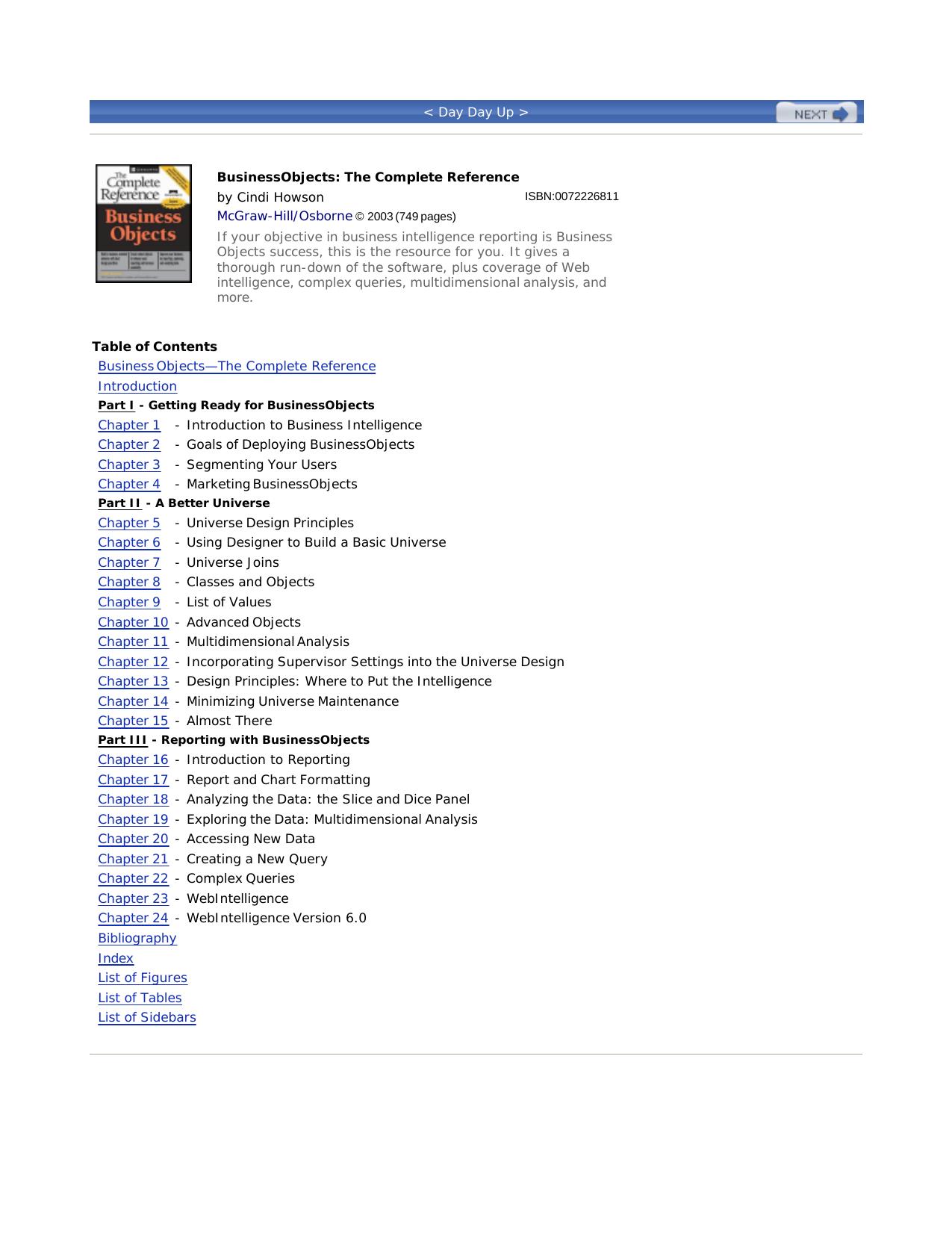 Business Objects: the complete reference by Howson Cindi