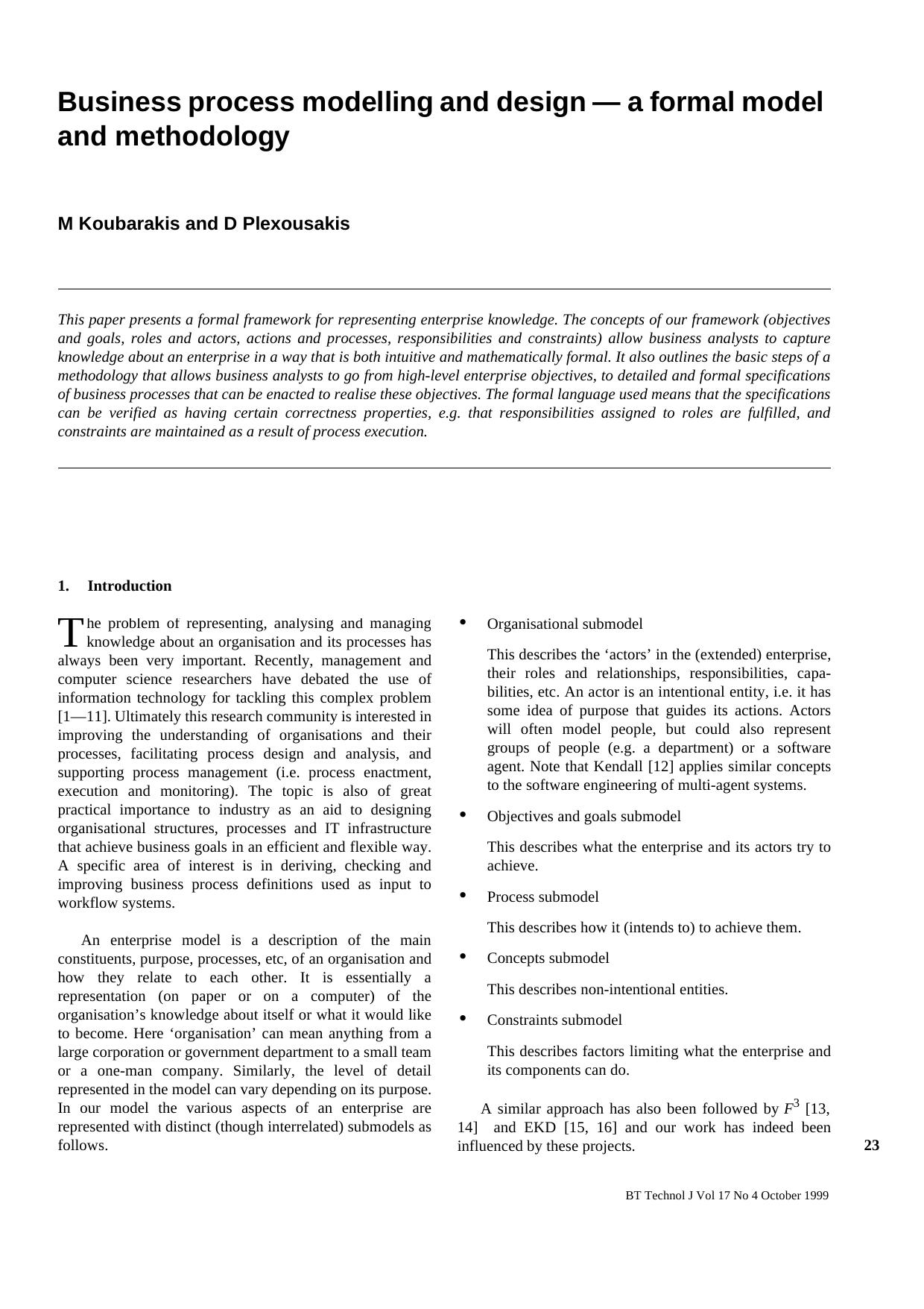 Business Process Modelling and Design &#x2014; A Formal Model and Methodology by Unknown