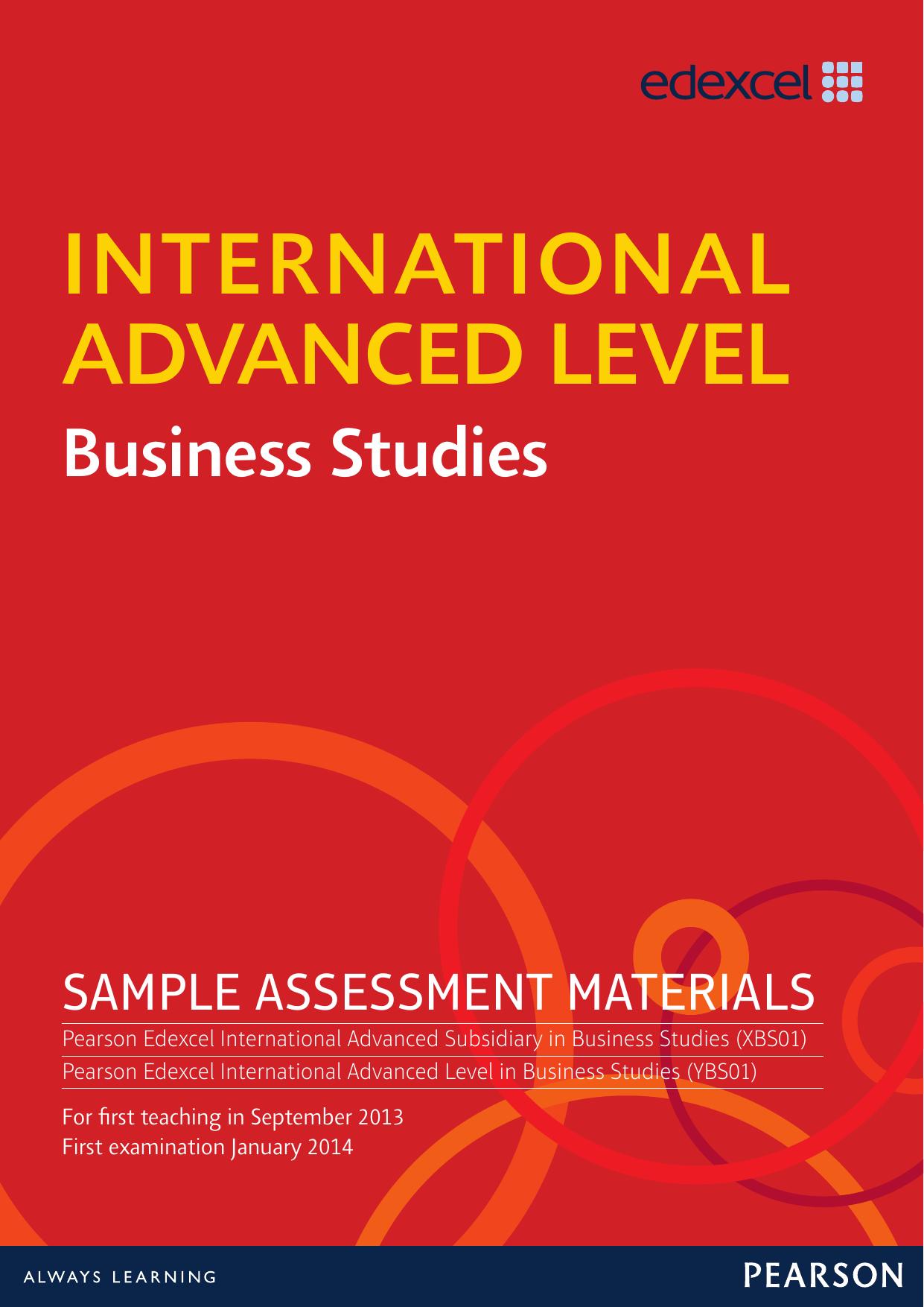 Business Studies. Sample Assessment Materials by International Advanced Level