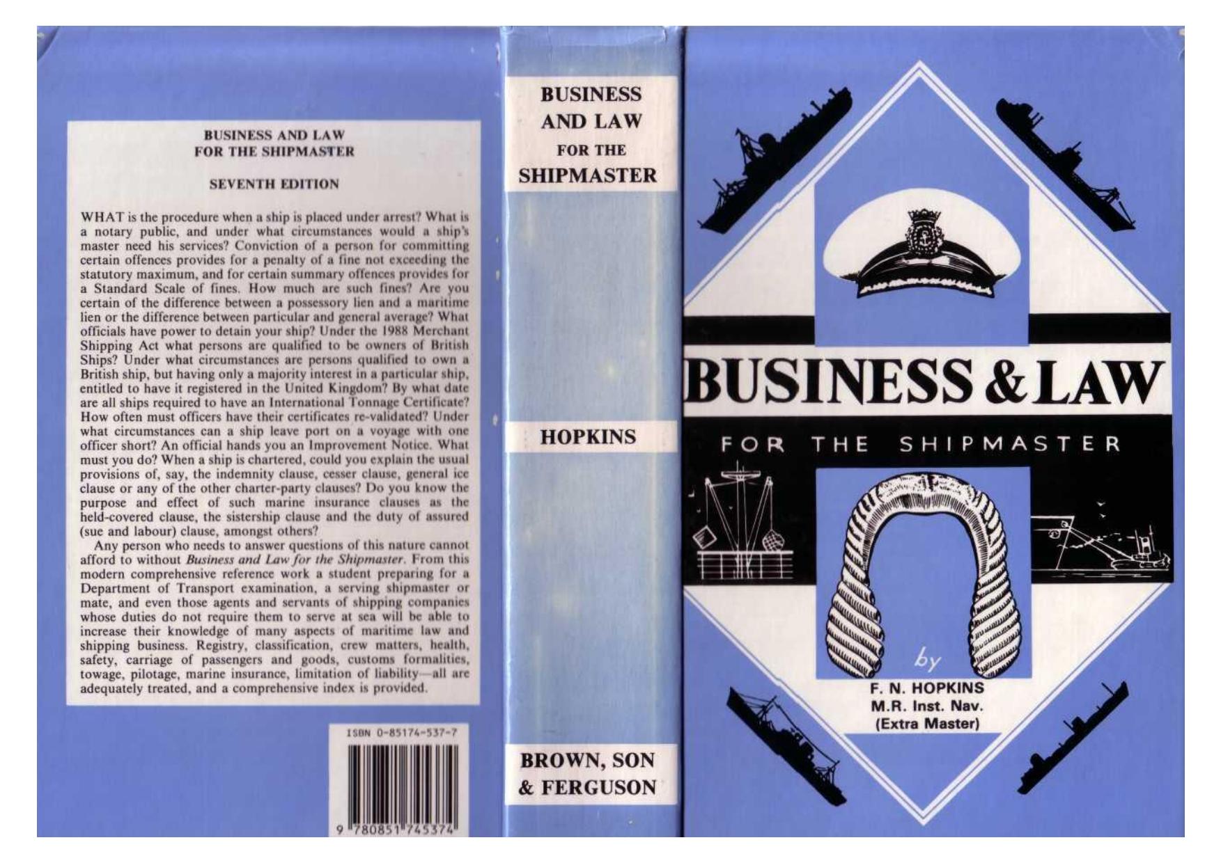 Business and Law for the Shipmaster by Frederick Neville Hopkins